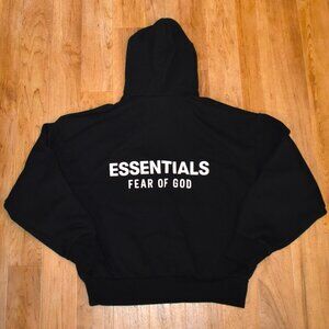 Fear of God Essentials Black Logo Hoodie Pullover Sweatshirt Sz M